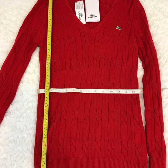 Lacoste Red V-Neck Sweater - Picture 6 of 7